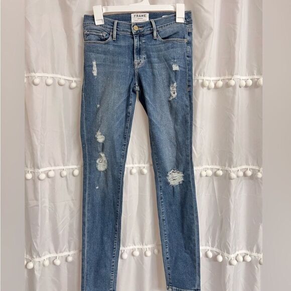FRAME Denim Le Skinny De Jeanne Size 27 Distressed Skinny Blue Jeans - Picture 3 of 5